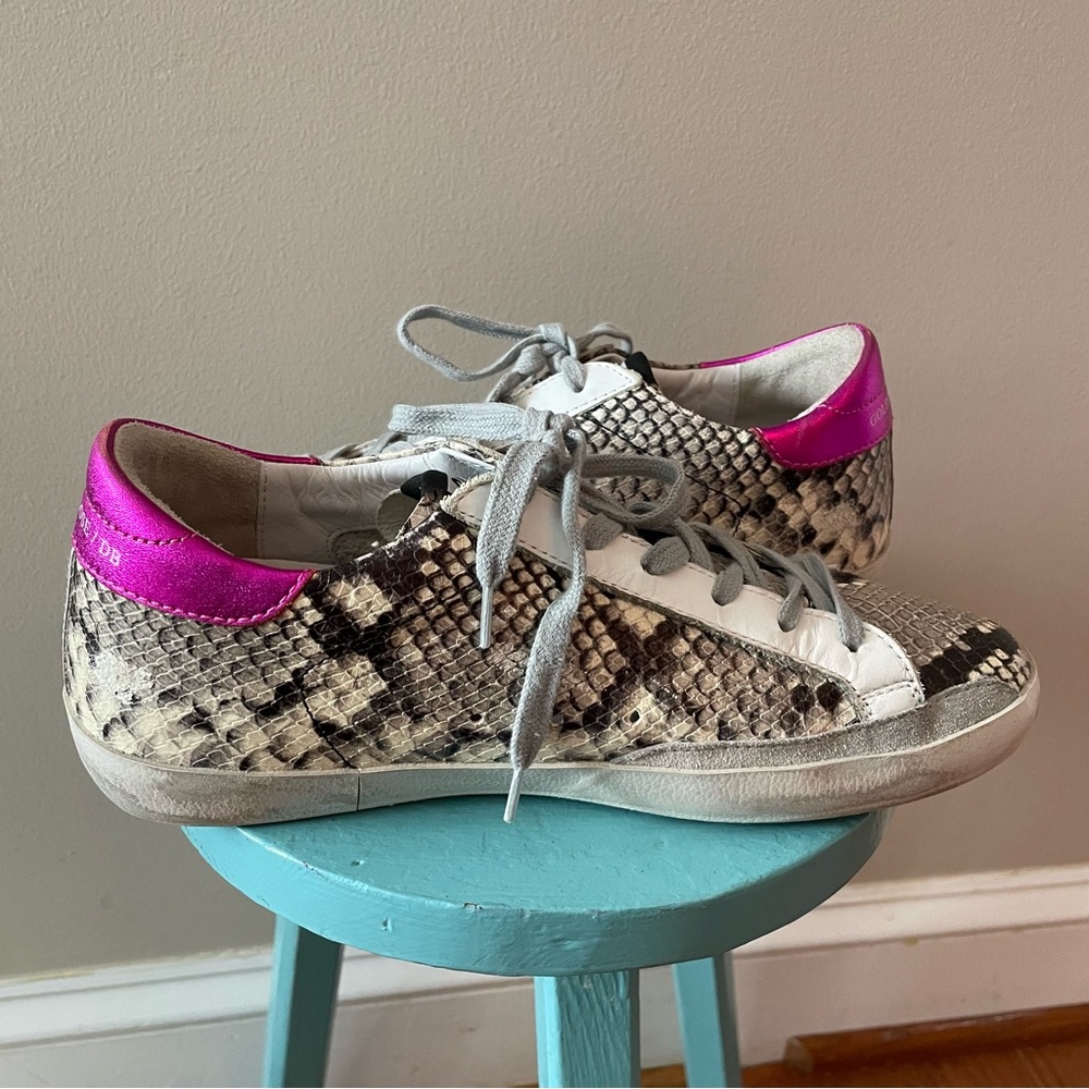 Golden Goose Superstar Grey Python with Metallic Fuschia Sneakers Women’s Sz 39 - Picture 9 of 12